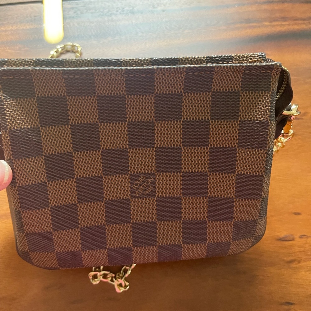 Authentic Louis Vuitton Damier Ebene mini cloth small pochette bag